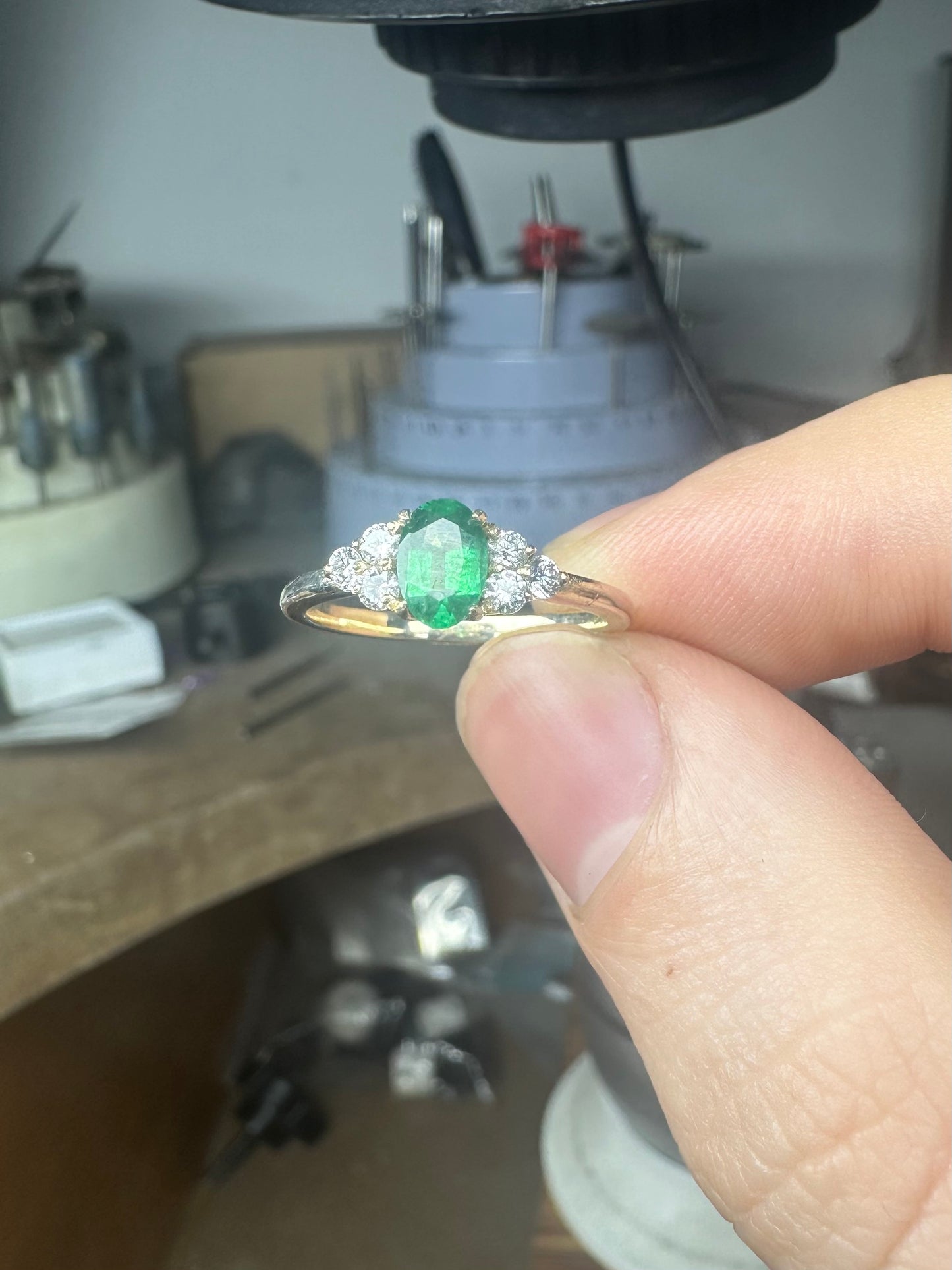 Emerald and diamond ring