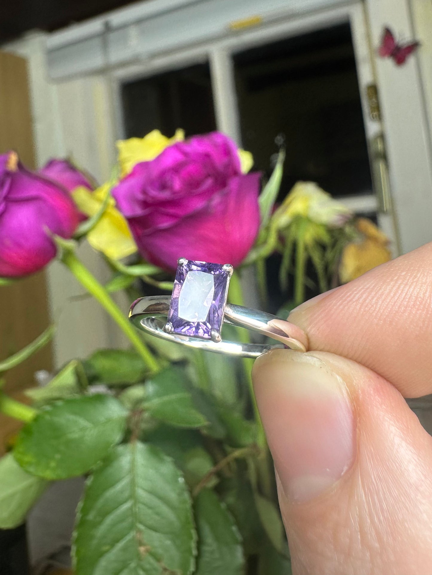 Amethyst radiant solitaire