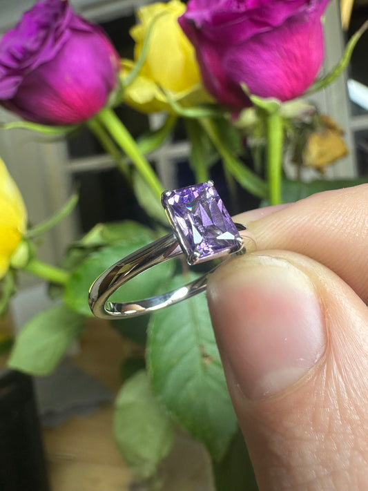 Amethyst radiant solitaire