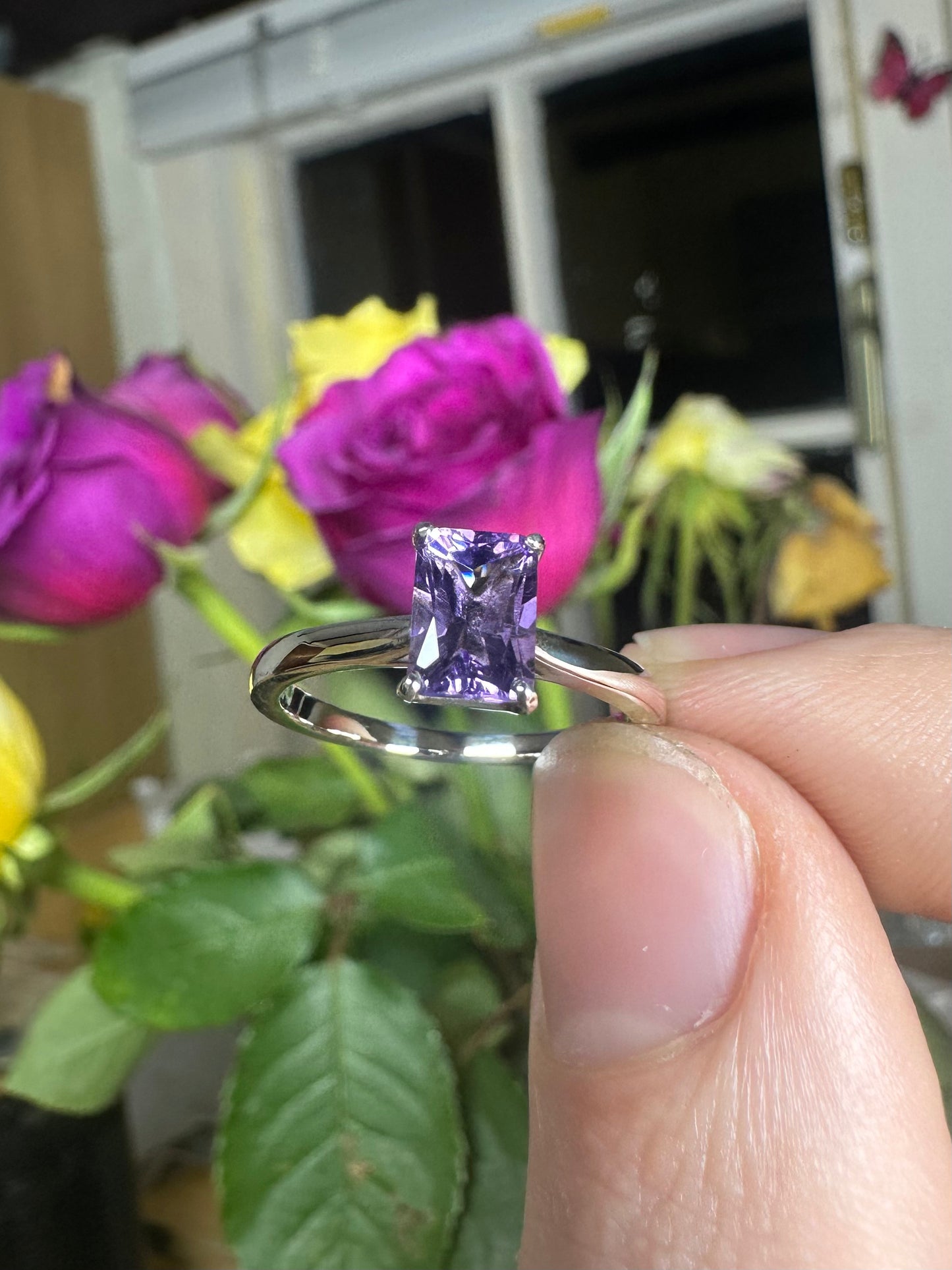 Amethyst radiant solitaire